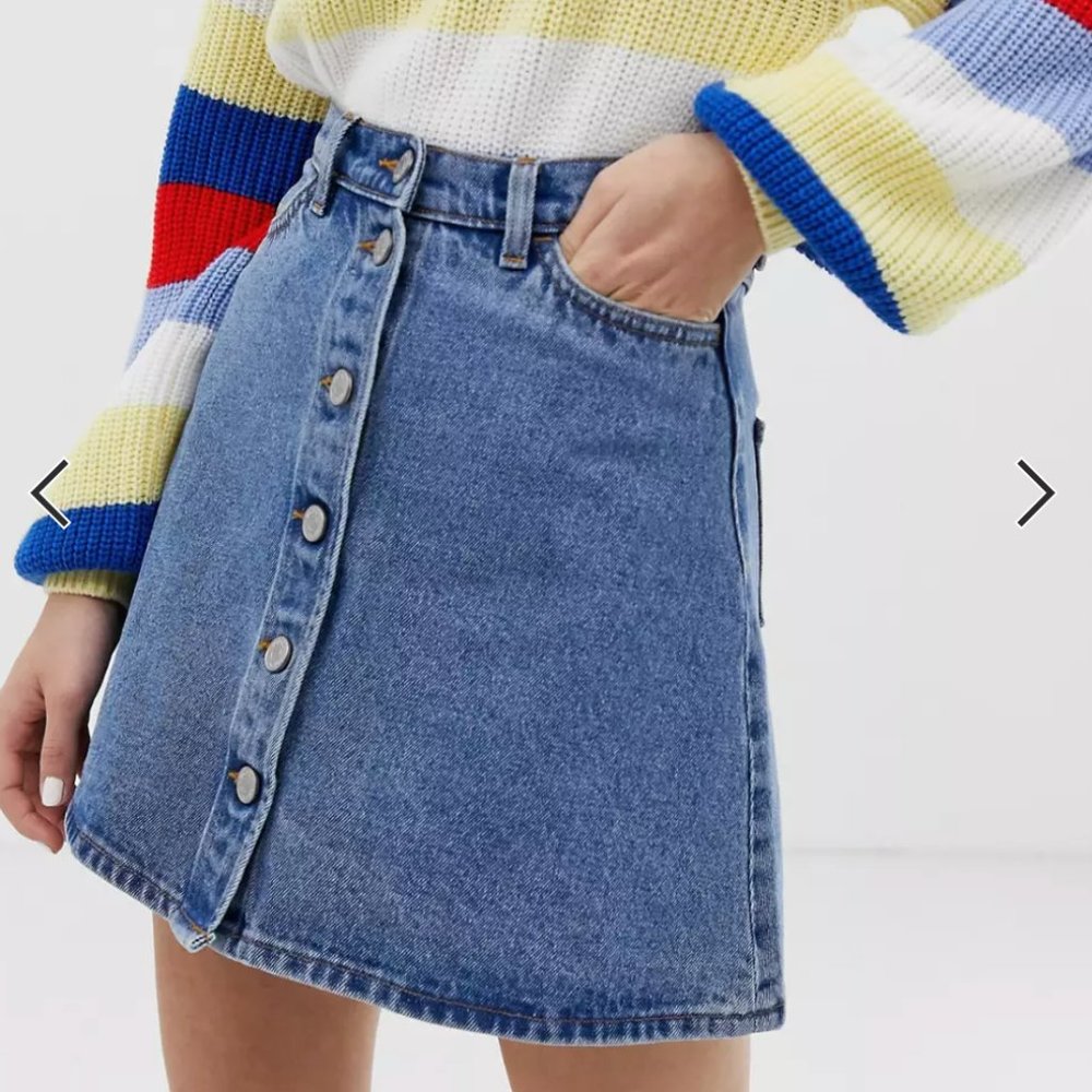 Monki button up a-line skirt in blue